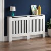 Vida Designs Chelsea Radiator Cover Modern Slatted Grill Slats White Painted MDF Cabinet, Large & Arlington Radiator Cover Grey Modern Painted MD