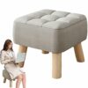 vepoty Fabric Padded Low Stool Household Small Stool Living Room Shoe Changing Stool Foot Stool with Non-skid Wooden Legs