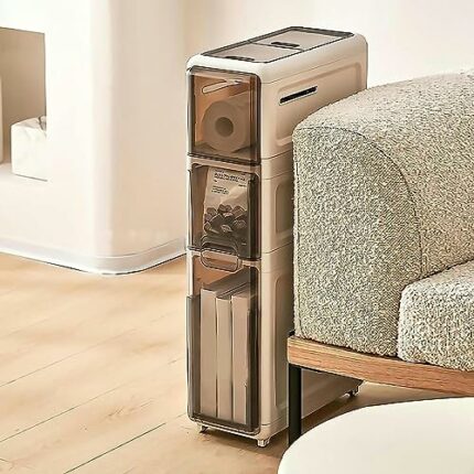 2/3/4 Tier Bathroom Floor Cabinet 7in Vertical Storage Unit with Drawers & Casters Large Capacity Side Storage Organizer Tower, Slim Toilet Paper