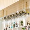 SUCHETA Hanging Wine Rack with Glass Holder and Shelf, Wine Glass Holder Upside Down Wine Rack，Bar Hanging Glass Rack, Golden Wine Glass Rack, Wi