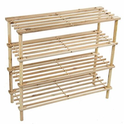 PRIMA HOUSEWARES Wooden Shoe Boot Trainer Rack Storage Shelf Organiser Stand Unit-Natural-4 Tier, Wood