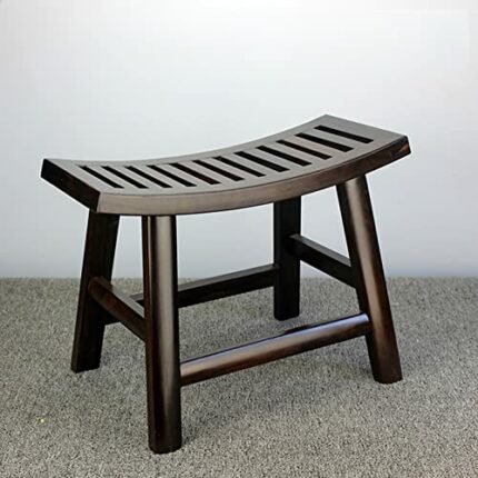 VIrov Black Wooden Bath Stool Non-slip Bathtub Spa Wood Shower Stool Waterproof Living Room Kitchen Office Garden Change Shoes Stools for Elderly