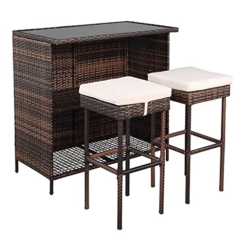 MIAOZI (102 x 59 x 101) cm Bar Table And Bar Stool Three-Piece Set Brown Gradient Patio Furniture Set Outdoor Furniture Set