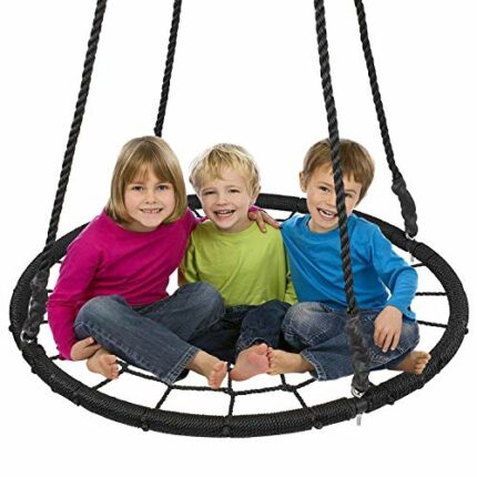 Display4top Outdoor Swing, Giant 40" Round Web Tree Net Swing Swing Set Anchors Hanging Ropes 400 lbs Capacity， Adjustable length hanging ropes E