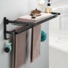 N/A Bathroom Towel Rack Foldable Towel Rail Aluminum 60cm Black Fixed Bath Towel Holder Folding Bath Shelves