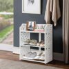 3-Tier Small Shoe Rack, Multifunction PVC Board Easy to Assemble Durable and free of formaldehyde, Carved Shoe Cabinet, for Shoes Magazines Books