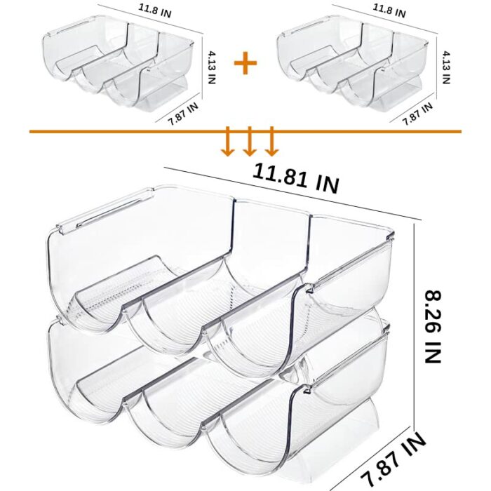 REDANT Stackable Plastic 3 Bottle Refrigerator Wine Rack - Kitchen Storage Organizer Holder for Storing Champagne, Wine, and Water Bottles - Stac