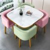 KUKIXO Modern Negotiation Reception Tables and Chairs 1 Table and 4 Chairs,Home Dining Room Furniture Set 1 Table 4 Chairs Kitchen Bar Balcony Be