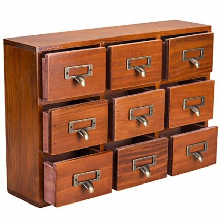Wooden Drawer Organizer for Desktop - Vintage Apothecary Cabinet w/ 9 Drawers - Wood Desk Organizer - Home Office Desk Organizers and Accessories