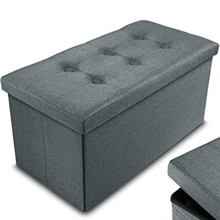 Nyxi Ottoman 76 * 38 * 38cm Foldable Storage Boxes Seat Foot Stool Storage Box with Lids for Kids Toys, Bedroom, Hallway, Living Room Dark Grey