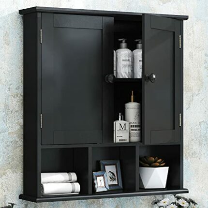 TaoHFE Black Bathroom Cabinet,Bathroom Wall Cabinet 2 Door Adjustable Shelves,Over The Toilet Storage Cabinet,Black Bathroom Cabinet Wall Mounted