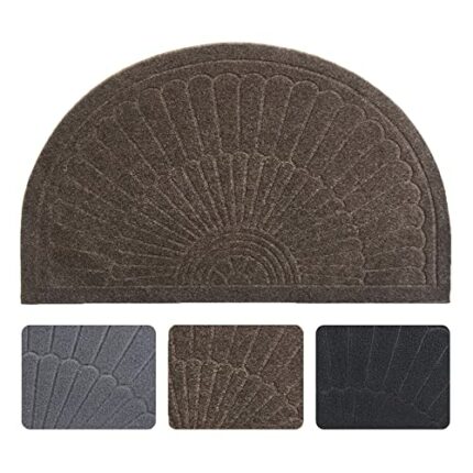 Half Round Entrance Rug Waterproof Floor Mat Shoes Scraper Doormat, 18''x30'' Patio Rug Dirt Debris Mud Trapper Out Door Mat Low Profile Washable
