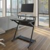 FITUEYES Z-Shaped Computer Desk with Monitor Riser, Space-Saving Black Writing Table, Ideal for Small Spaces, Wooden Home Office Workstation, 70x