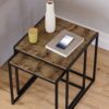 Vida Designs Brooklyn Nest of Tables 2 Piece Set Coffee Side End Tables Industrial Rustic Living Room Furniture (Dark Wood)