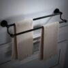 Stainless steel towel rail Extended Double towel bar Rust Wall mounted towel rack Black paint finish For Bathroom Kitchen Office.Punch-G 90 Color