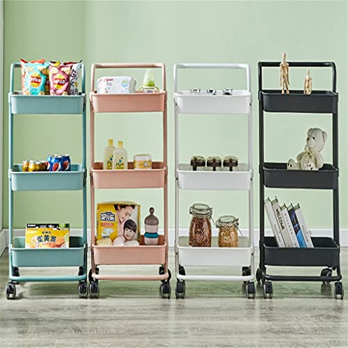 N/A 3 Layer Storage Rack Kitchen Trolley Movable Shelf Home Furniture Organizer with Wheels Narrow Cabinet (Color : Black, Size : 88 * 42 * 37cm)