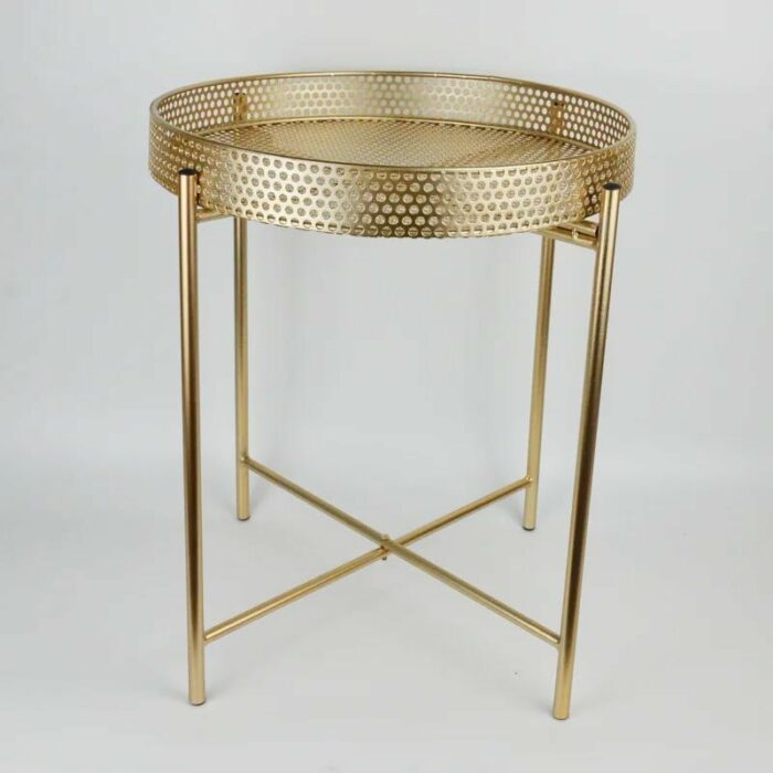 IFJA round table, golden metal coffee table with removable top tray and used as bedside table, easy assemble side table for snack, home décor & c