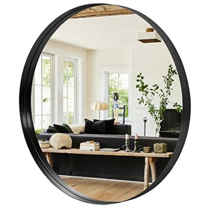 NeuType Round Mirror 35inch Circle Wall Mirror Metal Framed Wall Mirror Large Hanging Decorative Mirrors for Wall Bathroom Bedroom Living Room (B