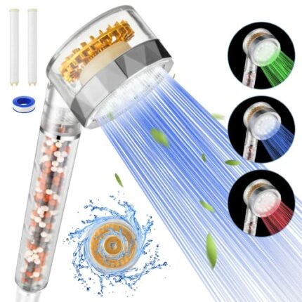 Rovtop Filter Shower Head, [2023 Upgraded] Led Color Change & Turbo High Pressure Power Shower Head, Hard Water Softener Mineral Filtered Showerh