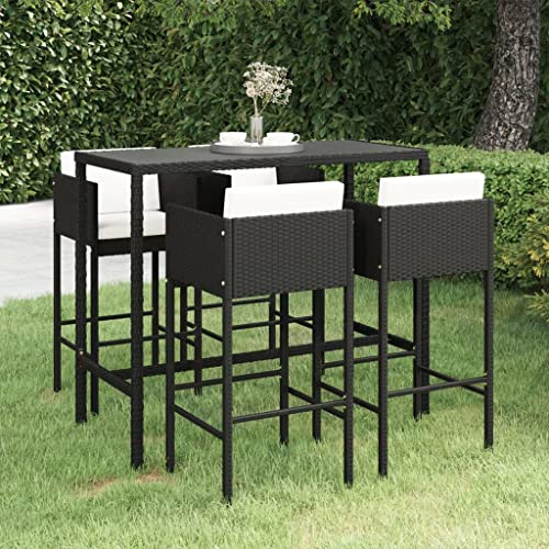vidaXL Garden Bar Set 5 Piece with Cushions Outdoor Patio Terrace Backyard Furniture Dining Table and Chair Seating Poly Rattan Black