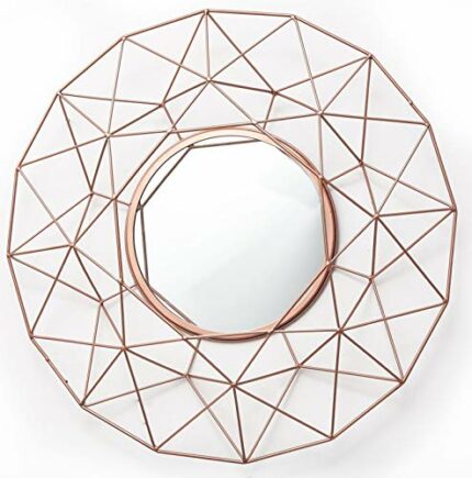 Cherish Home Rose Gold Geometric Round Contemporary Modern Wire Wall Mirror