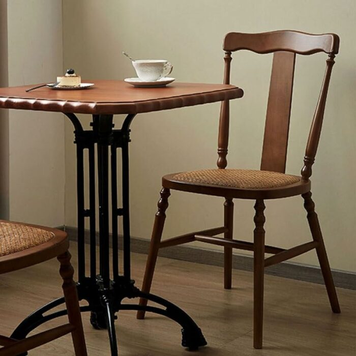 WALNUT Dining Chair Solid Wood Dining Stool Retro Furniture Rattan Sitting Surface Curved Backrest