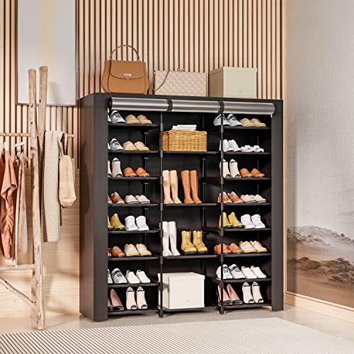 LVNIUS Large Tall Shoe Rack With Covers Shoes Closet 9-Tier 40-46 Pairs, Sneaker Rack Organizer Cabinet Closed Shoe Shelves Shoe Stand Holder For