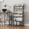 YMYNY Kitchen Baker's Rack, Microwave Oven Stand with Storage Shelves, Industrial Coffee Bar Station, with Adjustable Wine Holders and 12 S-Hooks