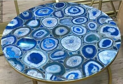 Gifts And Artefacts 42 x 42 Inches Elegant Look Dining Table Top with Resin Art Round Shape Blue Agate Stone Kitchen Table for Home Furniture Dec