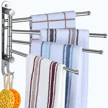 Swivel Towel Rack for Bathroom OHIYO 4 Arm Swing Out Towel Rack Wall Mounted SUS304 Stainless Steel Space Saving Swing Arm Towel Rack Towel Holde
