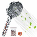 Shower Head Powerful Flow with Beads - YEAUPE PRO 130mm Filter Showerheads Pressure Boosting with 6 Modes Bathing Large Shower Head for Low Water