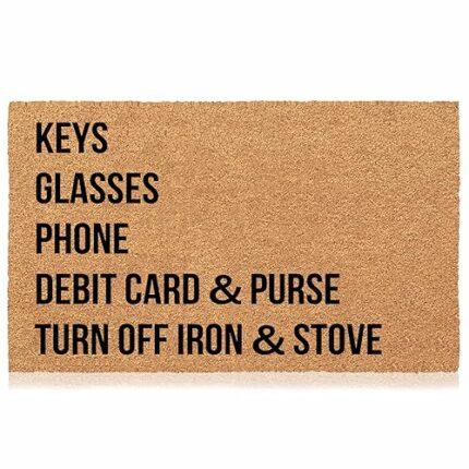 Jec&Smis Door Mat Keys Glasses Phone Debit Card & Purse Turn Off Iron & Stove Welcome Mats for Front Indoor Outdoor Dooormats Non Slip Bathroom B