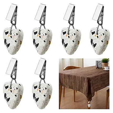 Morobor Tablecloth Weights Clips, 6pcs Tablecloth Weights Heart Shape Stone Tablecloth Weights Metal Clip for Outdoor Picnic Family Dinner Table
