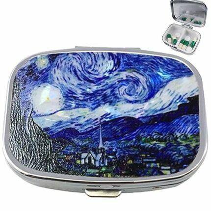 Wudaizhi Container 2 Slots Metal Medicine Box Rectangle Painting Small Medicine Case Vitamin Box for Travel Outdoors