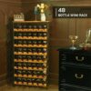 48 Bottles Floor Wine Rack with Wood Top, Freestanding Wine Bottle Organizer Shelf, Wobble-Free 8 Tier Wine Display Storage Stand for Kitchen Pan