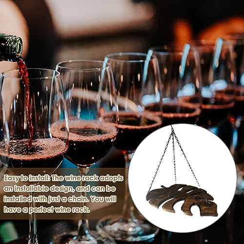 Wall Mounted Wine Glass Holder, Adjustable Wine Glass Shelf Under The Cabinet, Hanging Wine Glass Storage Rack For Shelf, Monstera Leafy Wooden G