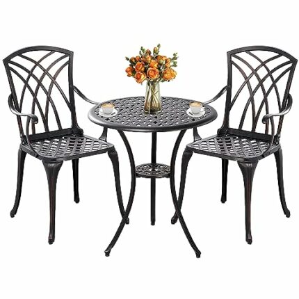 Withniture 3 Piece Patio Bistro Set Cast Alumiunm Bistro Table Set,All Weather Bistro Table and Chairs Set of 2 with 1.97" Umbrella Hole,Outdoor