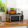 EKNITEY Extendable Microwave Oven Rack - Adjustable Kitchen Counter Shelf, 2 Tier Microwave Stand (L15.7~23.6" xW12.8 xH17.7) with 6 Hooks for Ki