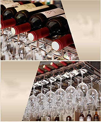 SUCHETA Hanging Wine Rack with Glass Holder and Shelf, Metal Wine Rack Glass Holder Hanging Stemware Home Bar Pub Display Storage Shelf Hanger Sh