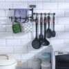 Hosoncovy 3 Tier Utensil Hanger Rail Utensil Wall Hanger Swivel Towel Rail Kitchen Wall Rail with Hooks Rotating Wall Mount Shelf for Kitchen Bat