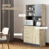 WALNUT 67" Freestanding Buffet, Kitchen Storage Cabinet With 3 Drawers, Cable Management, 4 Cubbies And 2 Cabinets.