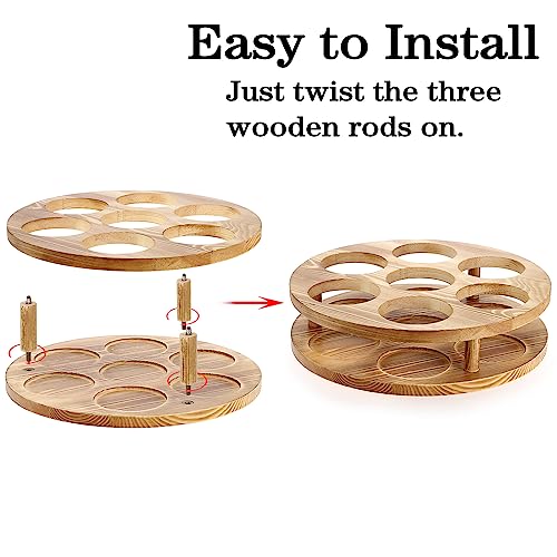 BSTKEY Rotating Syrup Bottle Holder Organizer, Vintage Wooden Coffee Syrup Rack Syrup Stand for Coffee Bar, 7 Bottles Countertop Freestanding Win