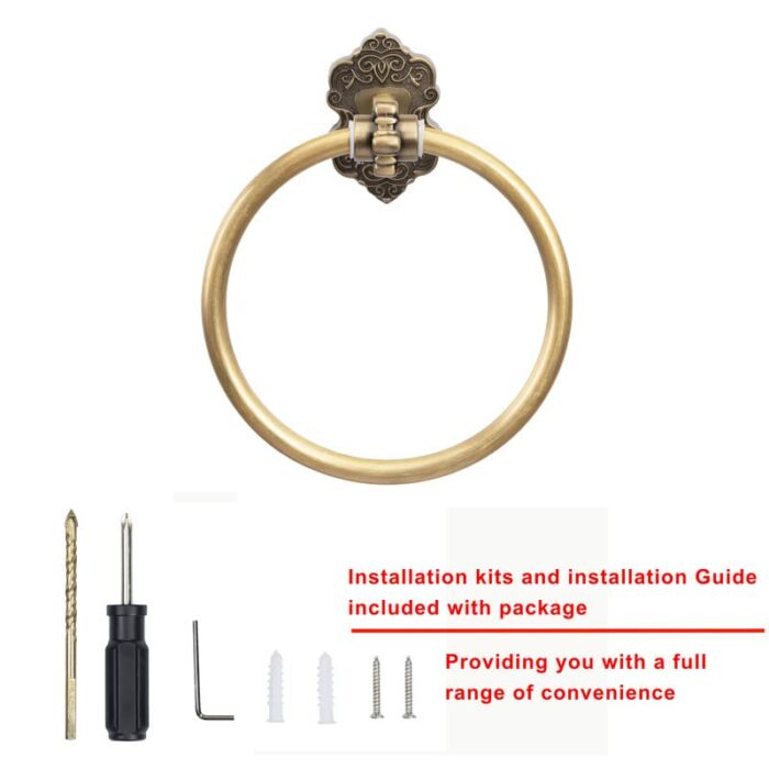 SDH Bathroom Towel Ring - Vintage Style Antique Brass Towel Hanger - Wall Mount Kitchen & Bathroom Hand Towel Holder - Pack of 1 Heavy Duty Decor