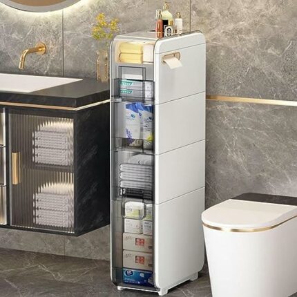 OPSREY Slim Toilet Paper Storage Cabinet Skinny Bathroom Storage Cabinet Cabinet Toilet Paper Stand For Small Space 4-Tier Slim Toilet Paper Stor
