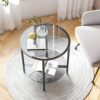 Artloge Glass Round Side Table Small: 2 Tiers Modern Accent Tables Circle Diameter 50cm Slim Bedside Tables Gray Tinted Tempered Glass Top with B