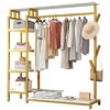 Clothes Rack, Heavy Duty 5 Tier Coat Rack with Hanging Rail, Open Wardrobe, 4 Hooks, Industrial Design, Metal Frame, White 140x40x170cm