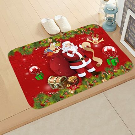 Christmas Door Mat Christmas Welcome Floor Mat Non-Slip Xmas Bathroom Mat Water Absorption Washable Christmas Decorative Doormat for Indoor Outdo
