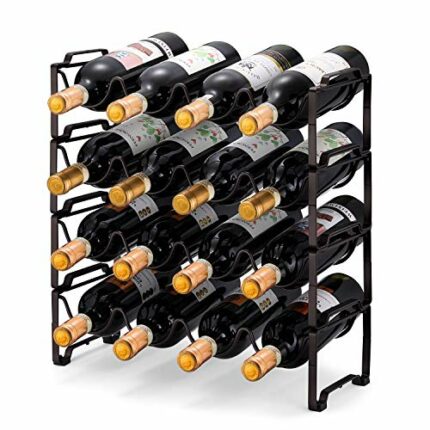 Simple Trending 4-Tier Stackable Wine Rack, Standing Bottles Holder Organizer, Wine Storage Shelf, Towel Rack for Kitchen Pantry Cabinet, Hold 16