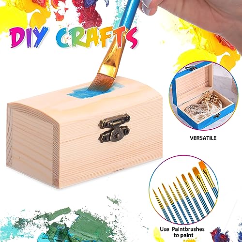 Chumia 48 Pcs Unfinished Wooden Box with 40 Paintbrushes Wood Treasure Chest Small Wooden Box DIY Wooden Boxes for Crafts Unpainted Chest Box for