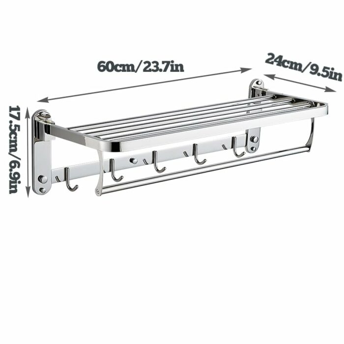Towel Rail 2-Tier Bath Towel Rack SUS 304 Stainless Steel Towel Shelves with Hooks，Wall Mounted Towel Holder Towel Bar for Kitchen Bathroom